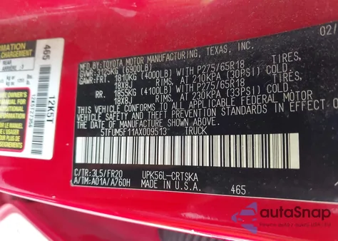 2010 Toyota Tundra Grade 4.6L V8 from USA, damaged, VIN 5TFUM5F11AX009513